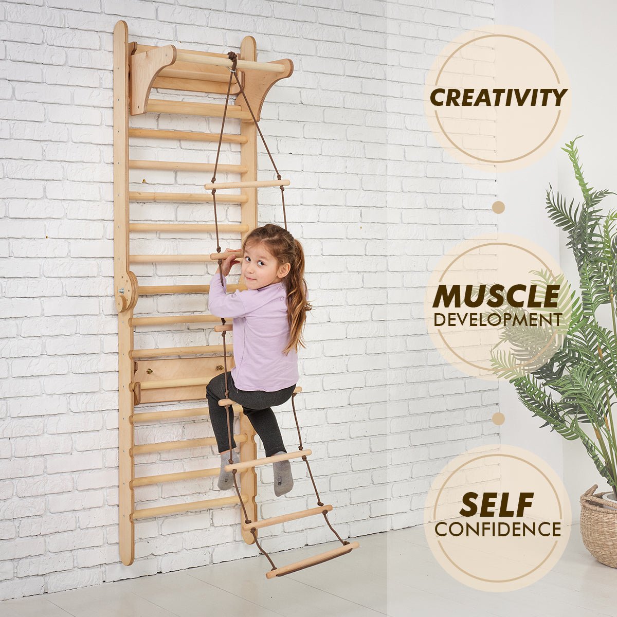 2in1 Wooden Swedish Wall / Climbing ladder for Children + Swing Set-6