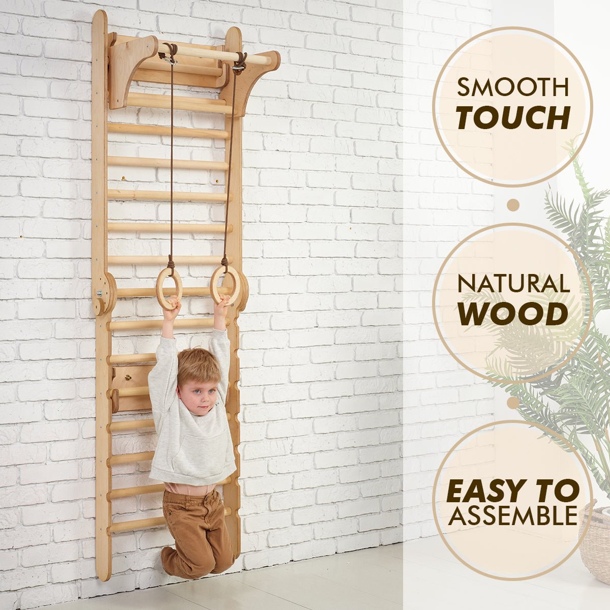 2in1 Wooden Swedish Wall / Climbing ladder for Children + Swing Set-7