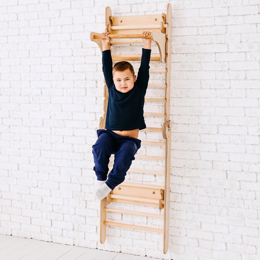 2in1 Wooden Swedish Wall / Climbing ladder for Children + Swing Set-0