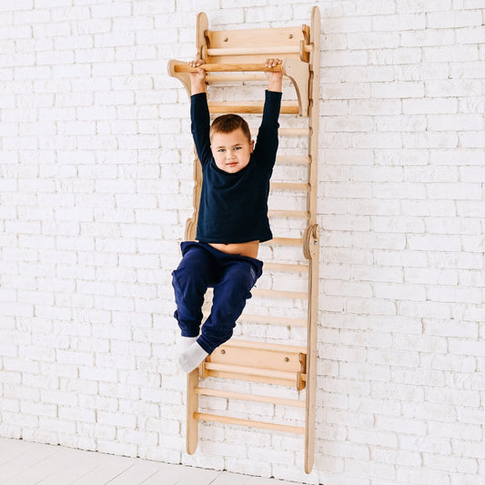 2in1 Wooden Swedish Wall / Climbing ladder for Children + Swing Set-0
