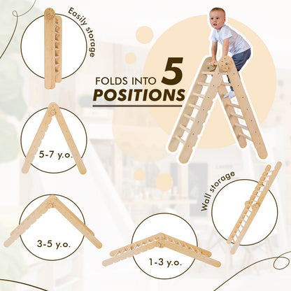 3in1 Montessori Climbing Set: Triangle Ladder + Wooden Arch + Slide Board – Beige NEW-5