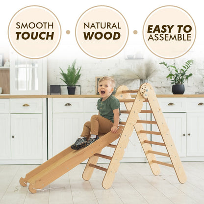 4in1 Montessori Climbing Frame Set: Triangle Ladder + Arch/Rocker + Slide Board/Ramp + Netting rope-5