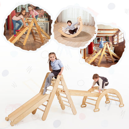 4in1 Montessori Climbing Frame Set: Triangle Ladder + Arch/Rocker + Slide Board/Ramp + Netting rope-11