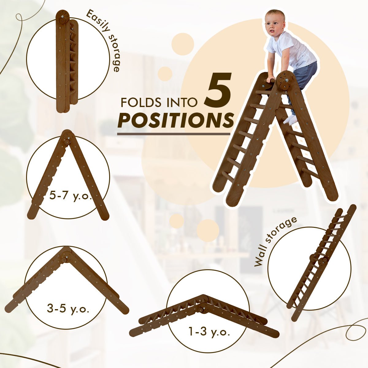 4in1 Montessori Climbing Set: Triangle Ladder + Arch/Rocker + Slide Board/Ramp + Net – Chocolate-2