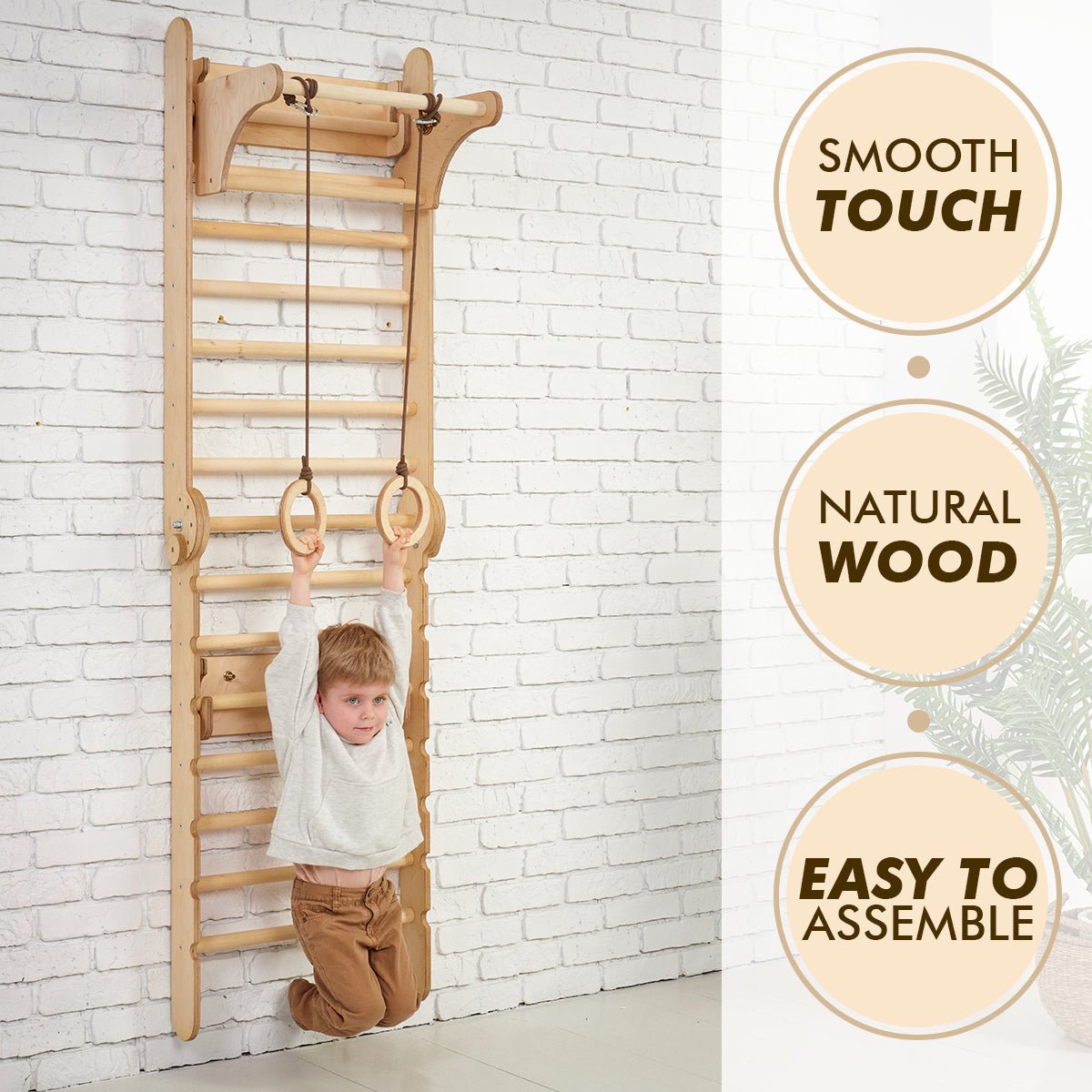 4in1 Wooden Swedish Wall / Climbing ladder for Children + Swing Set + Slide Board + Art Add-on-7