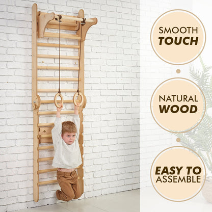 4in1 Wooden Swedish Wall / Climbing ladder for Children + Swing Set + Slide Board + Art Add-on-7