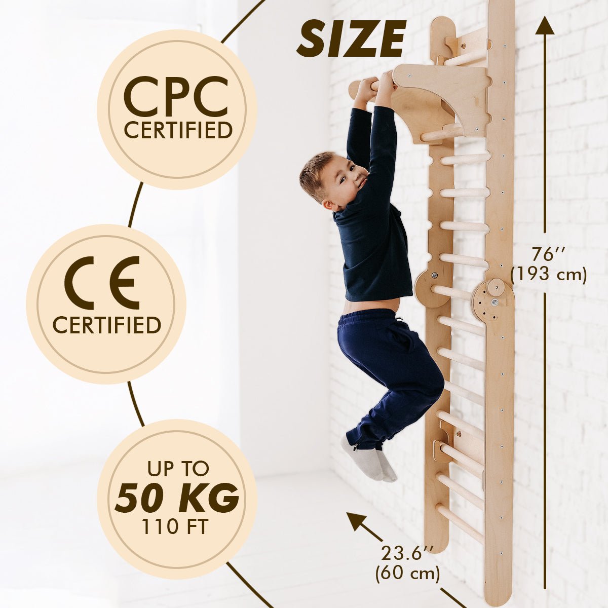 4in1 Wooden Swedish Wall / Climbing ladder for Children + Swing Set + Slide Board + Art Add-on-6