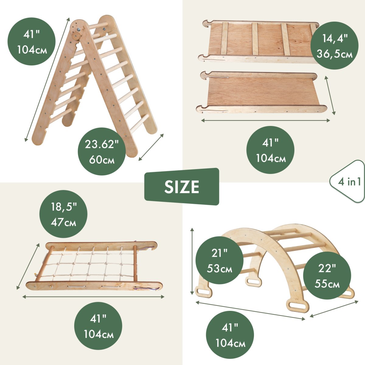 5in1 Montessori Climbing Set: Triangle Ladder + Climbing Arch + Slide Board + Climbing Net + Art Addition-3