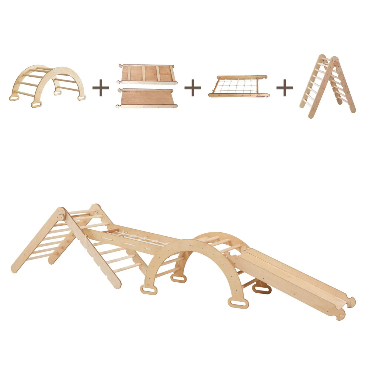 5in1 Montessori Climbing Set: Triangle Ladder + Climbing Arch + Slide Board + Climbing Net + Art Addition-2