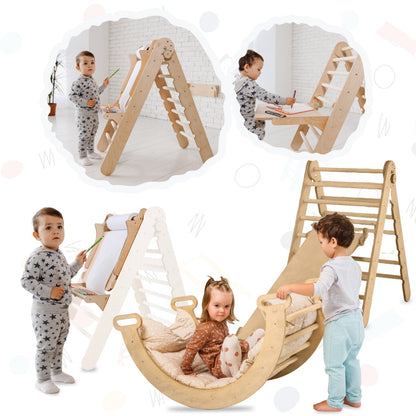 5in1 Montessori Climbing Set: Triangle Ladder + Climbing Arch + Slide Board + Cushion + Art Addition-0