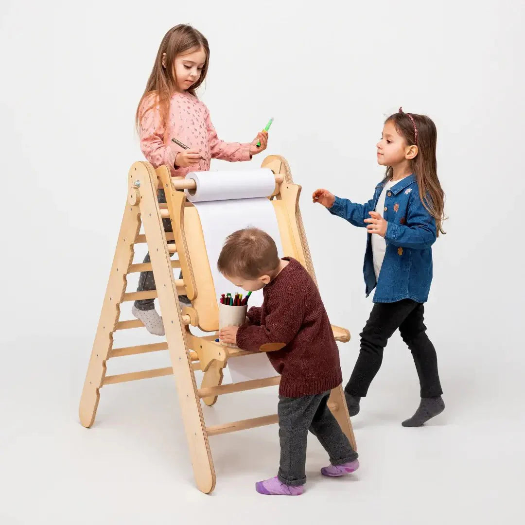 6in1 Montessori Climbing Frame Set: Triangle Ladder + Arch/Rocker + Slide/Ramp + Net + Cushion + Art Addition-7