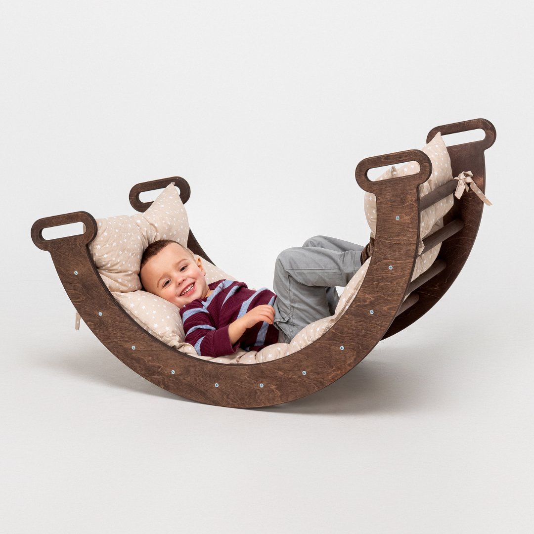 Climbing Arch Chocolate + Cushion - Montessori Climbers for Toddlers-0