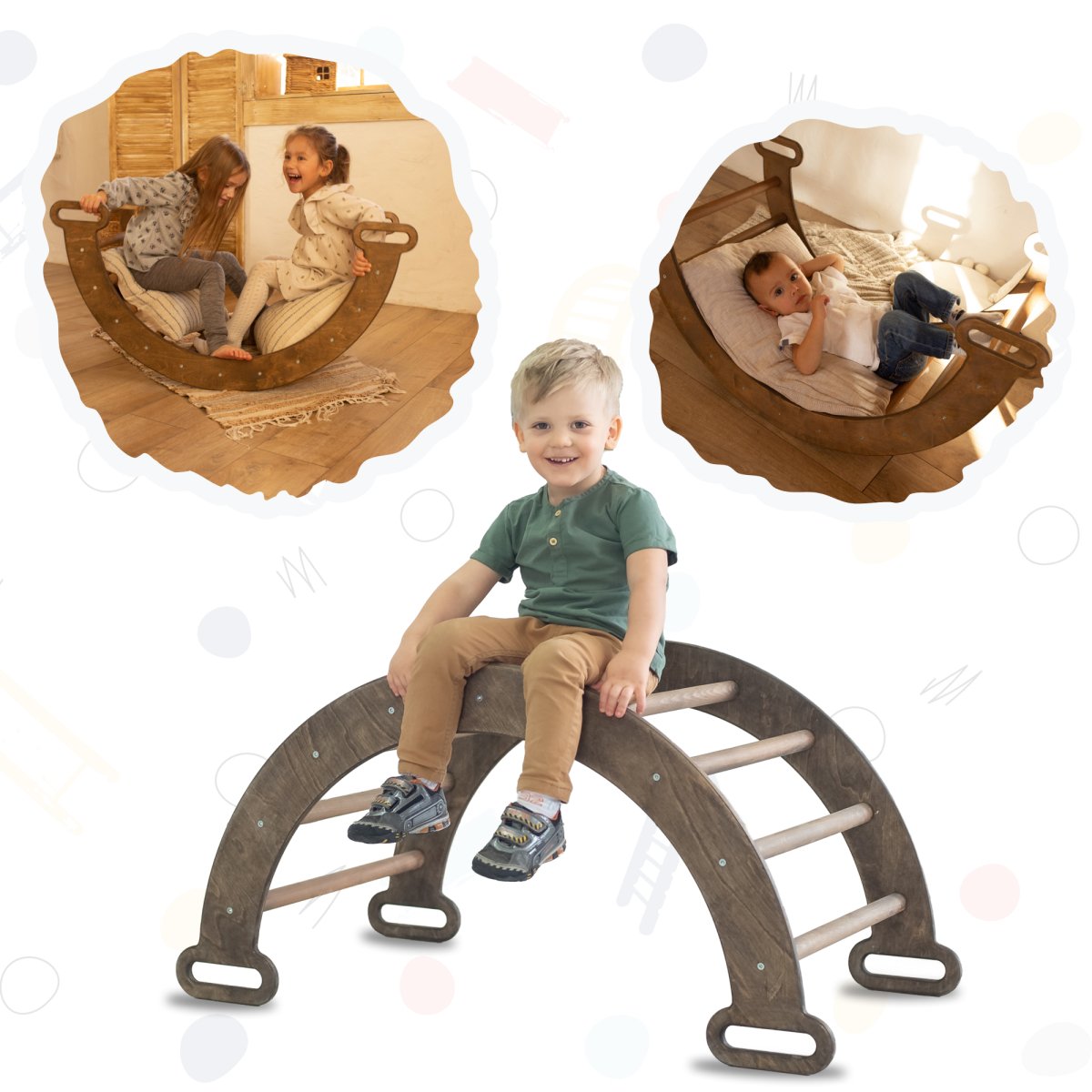 Climbing Arch & Rocker Balance - Montessori Climbers for Kids 1-7 y.o. – Beige-9