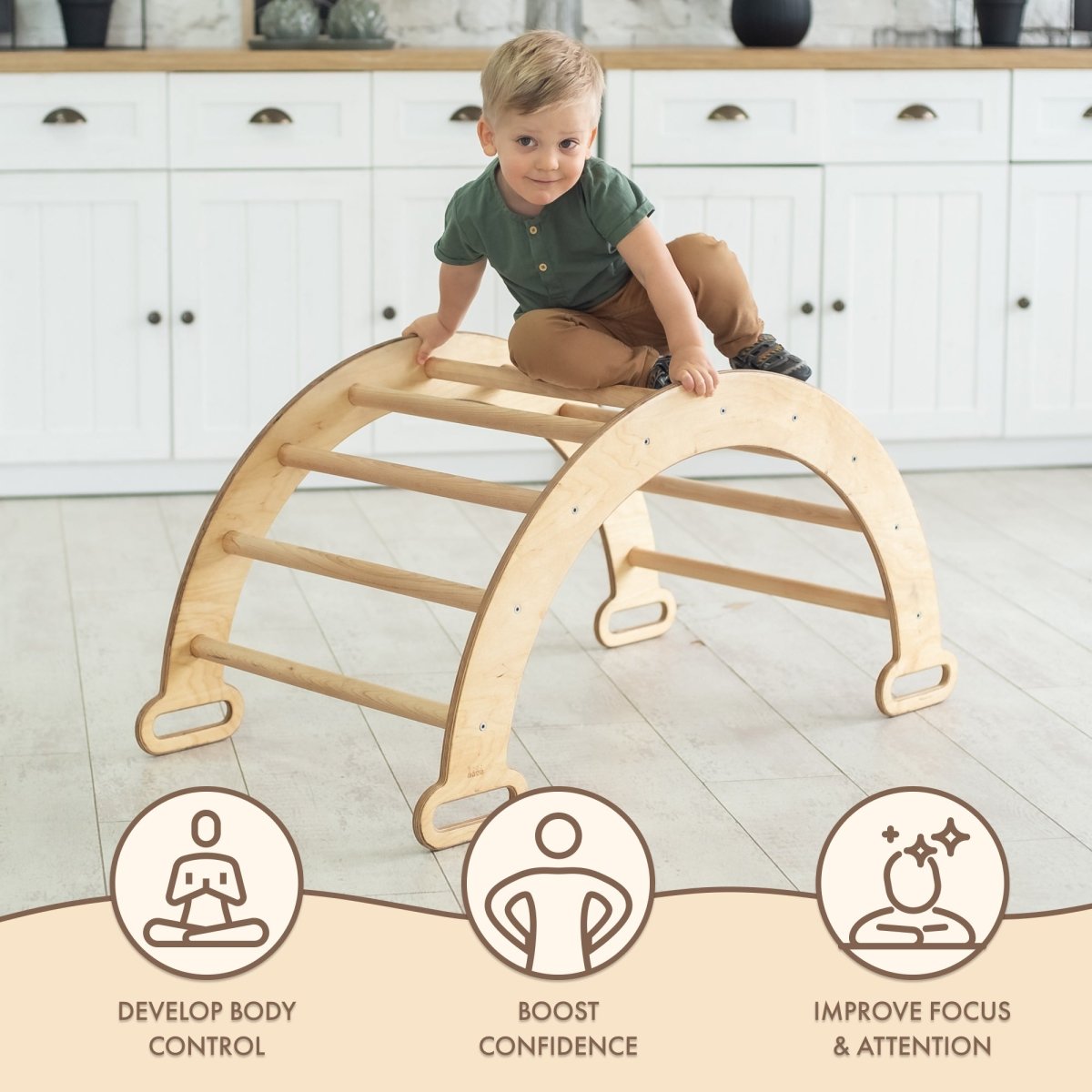 Climbing Arch & Rocker Balance - Montessori Climbers for Kids 1-7 y.o. – Beige-6