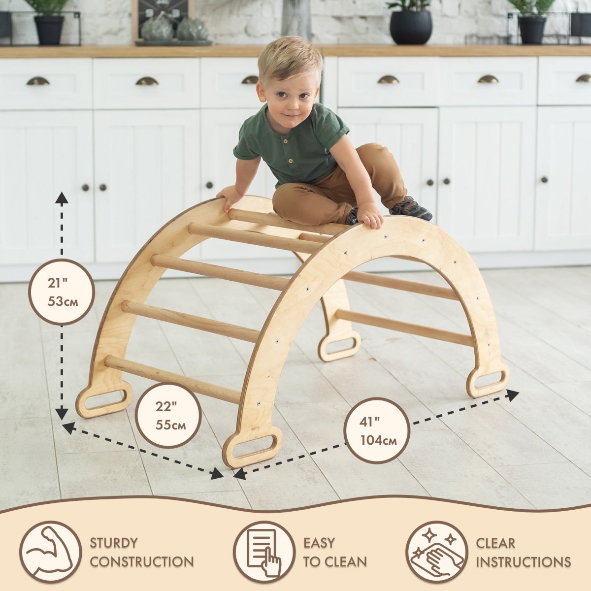 Climbing Arch & Rocker Balance - Montessori Climbers for Kids 1-7 y.o. – Beige-2