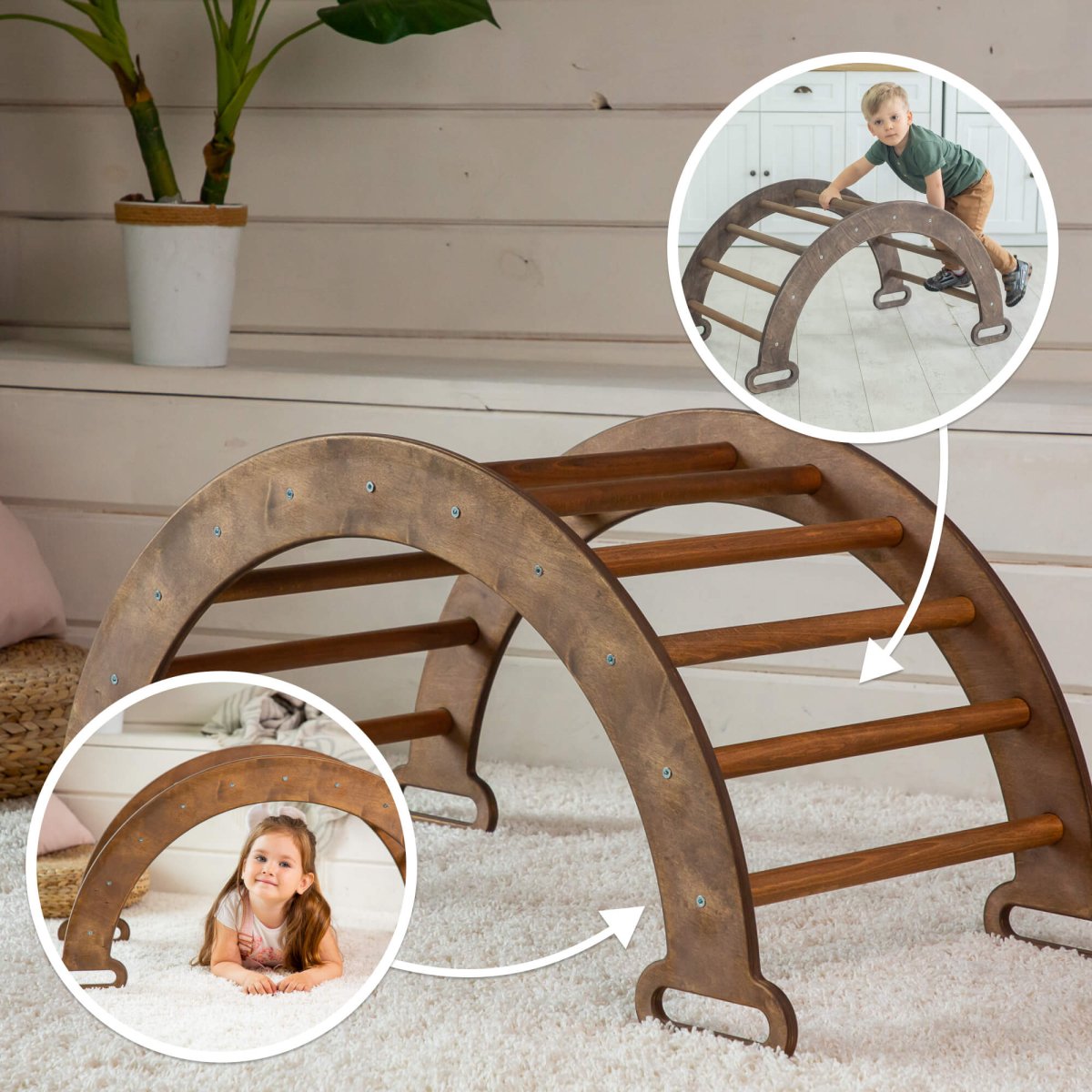 Climbing Arch & Rocker Balance - Montessori Climbers for Kids 1-7 y.o. – Chocolate-1