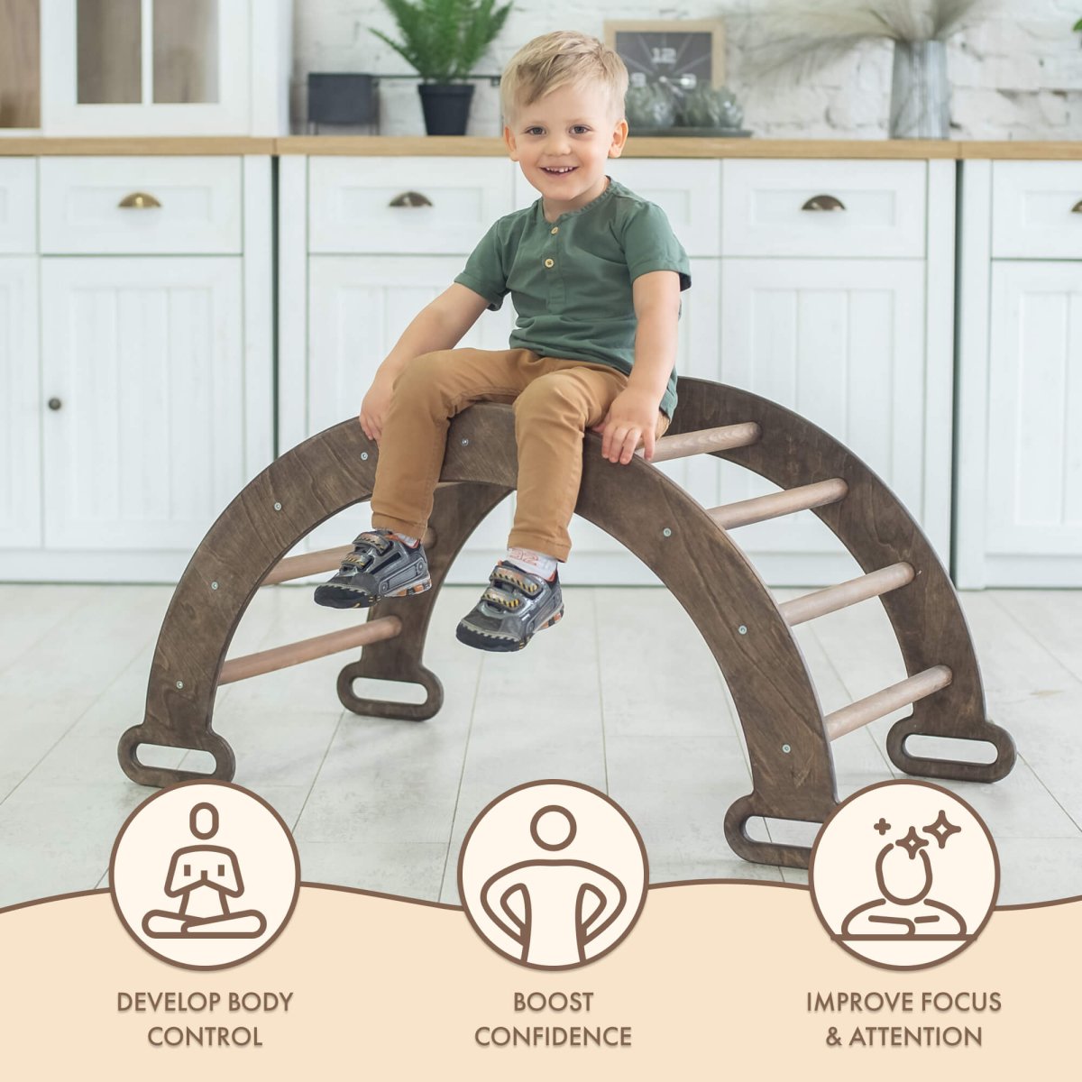 Climbing Arch & Rocker Balance - Montessori Climbers for Kids 1-7 y.o. – Chocolate-3