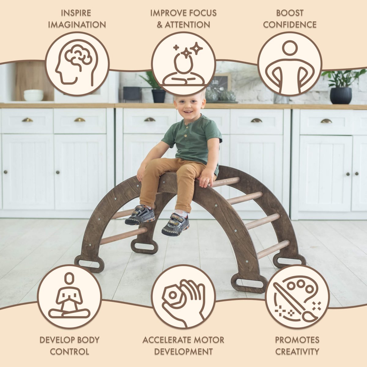 Climbing Arch & Rocker Balance - Montessori Climbers for Kids 1-7 y.o. – Chocolate-4