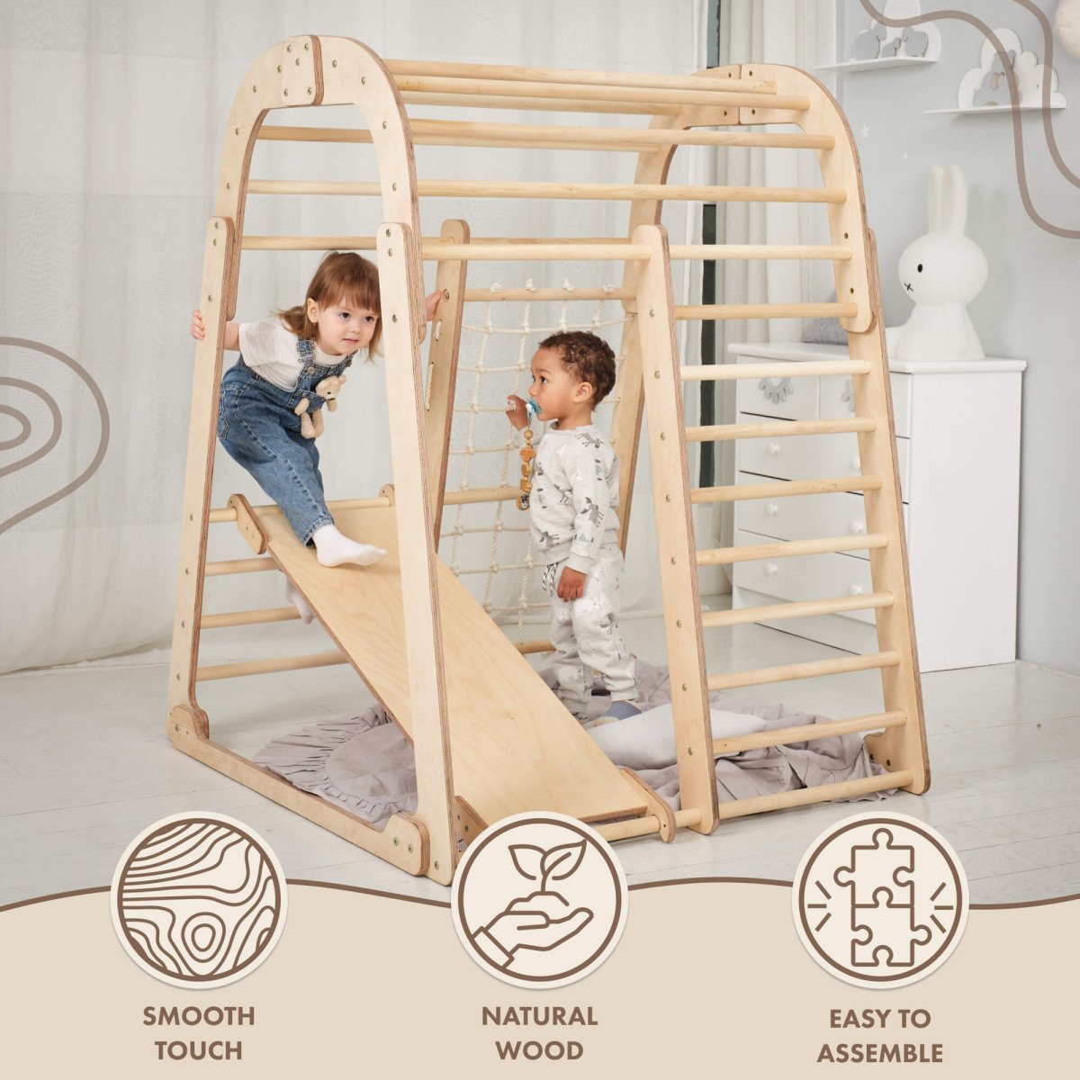 Indoor Wooden Playground for Children - 6in1 Playground + Swings Set + Slide Board-3