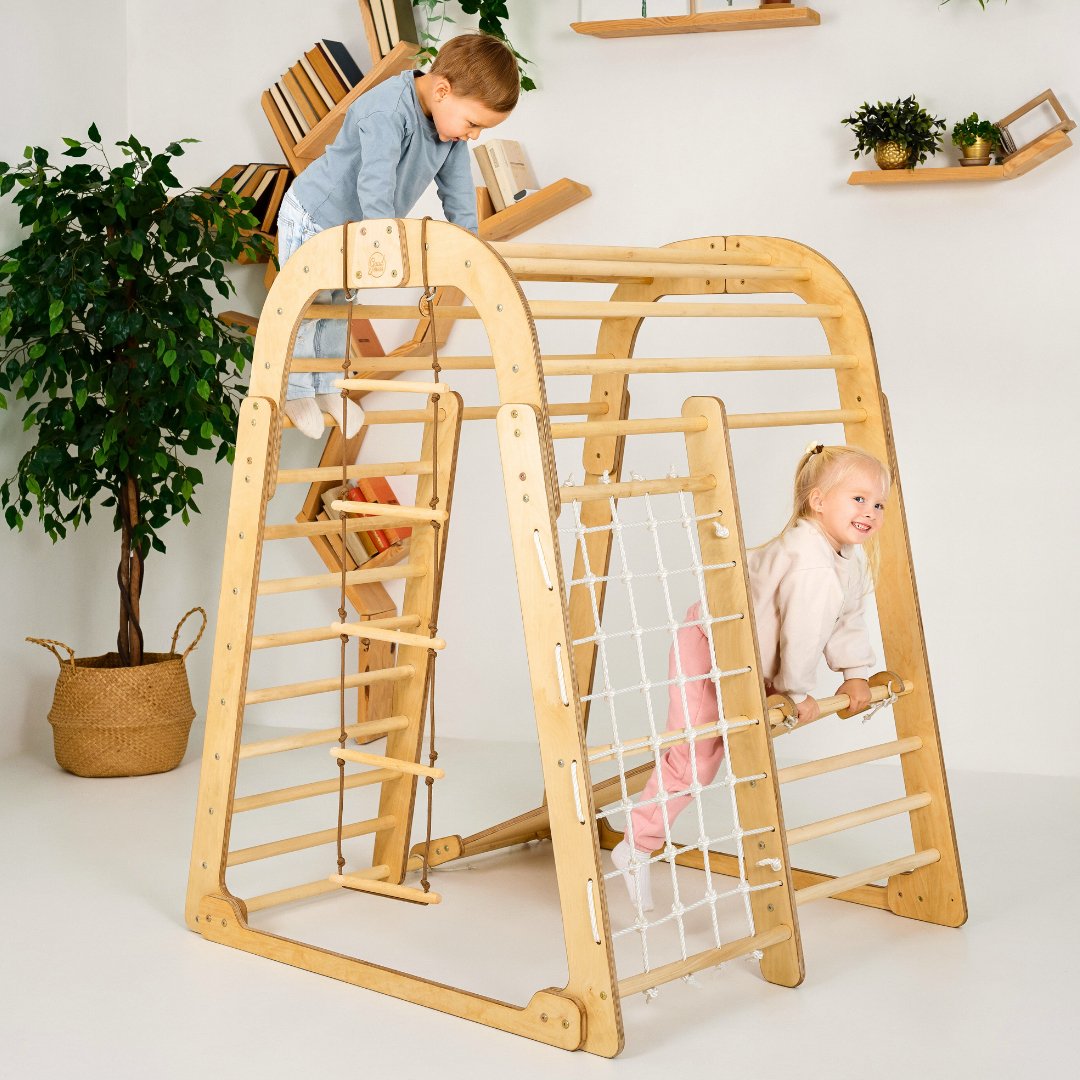 Indoor Wooden Playground for Children - 6in1 Playground + Swings Set + Slide Board-0