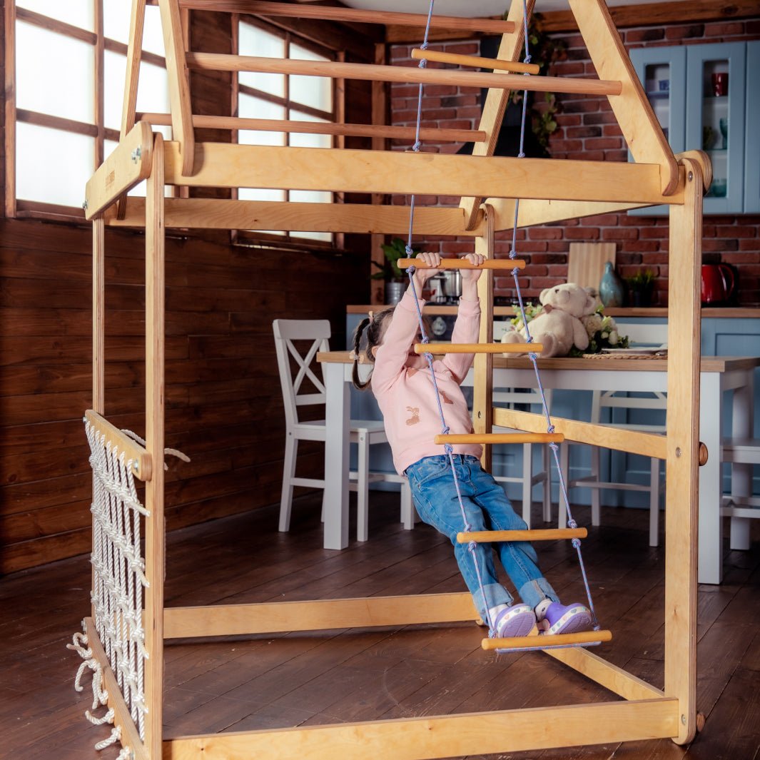 Indoor Wooden Playhouse with Swings-5