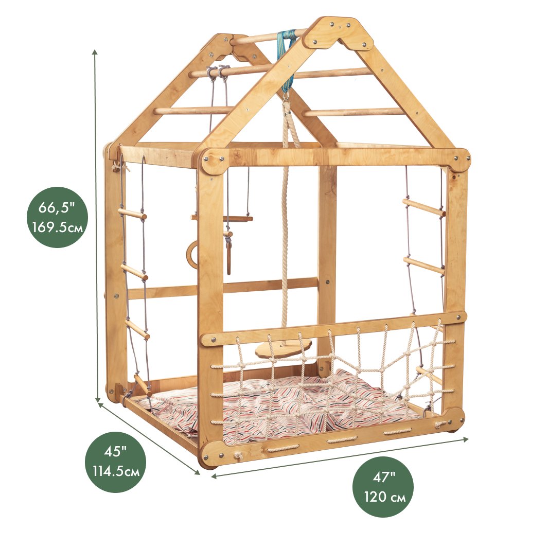 Indoor Wooden Playhouse with Swings-2