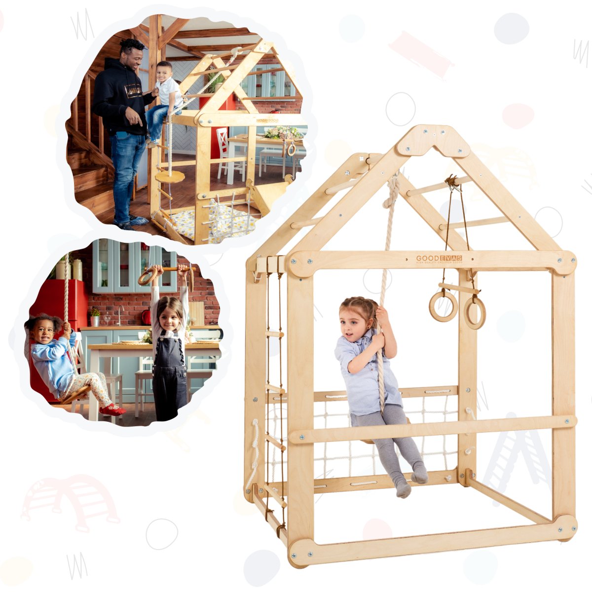 Indoor Wooden Playhouse with Swings-0