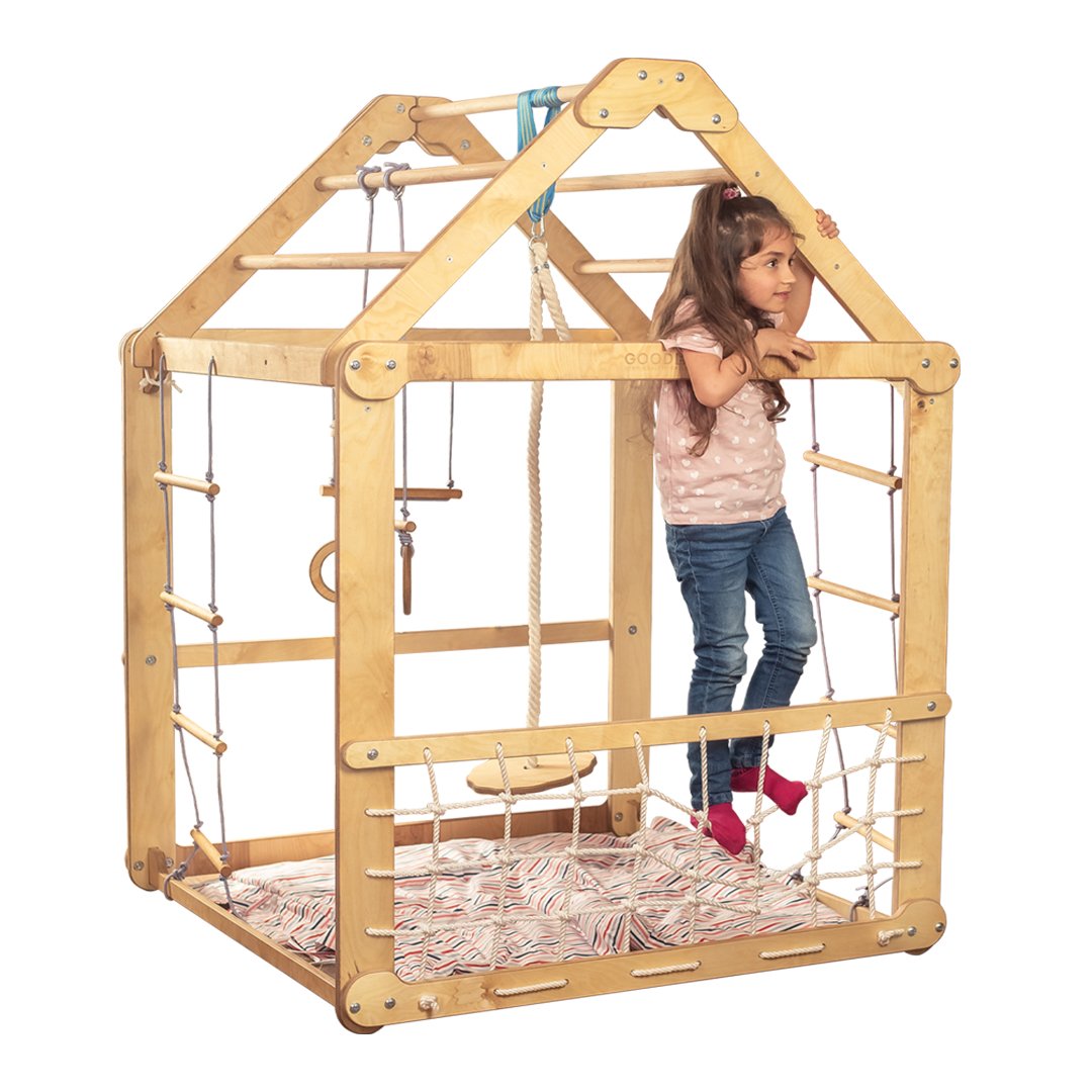 Indoor Wooden Playhouse with Swings-1