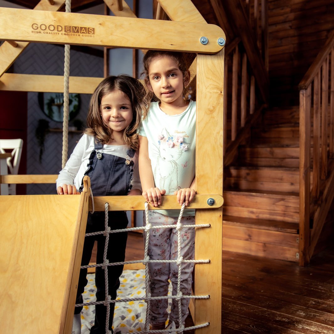 Indoor Wooden Playhouse with Triangle ladder, Slide Board and Swings-8