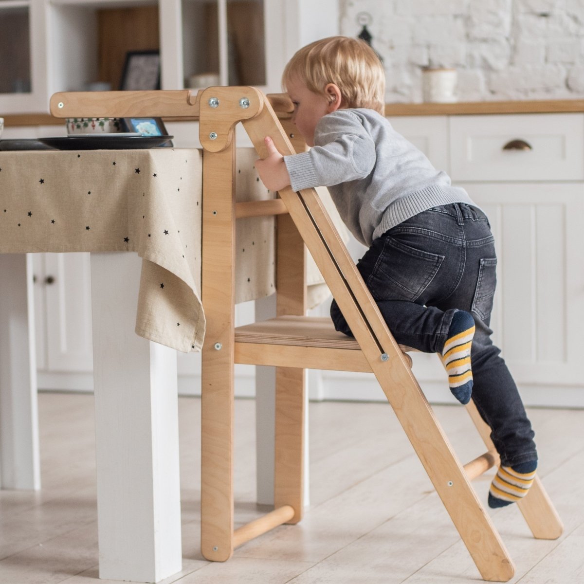 Foldable Step Stool for Toddlers - Kid Chair That Grows - Beige-5