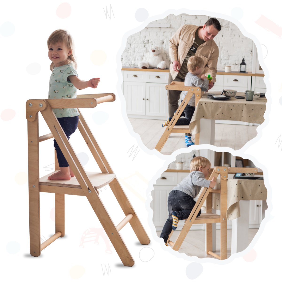 Foldable Step Stool for Toddlers - Kid Chair That Grows - Beige-0