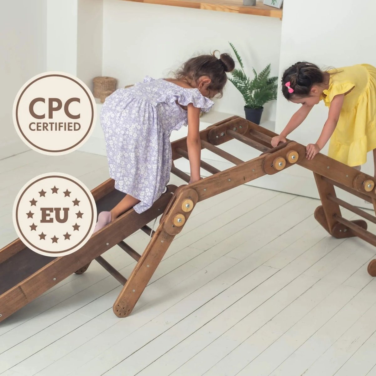 Montessori Climbing Frame Set 2in1: Snake Ladder + Slide Board/Climbing Ramp - Chocolate-2