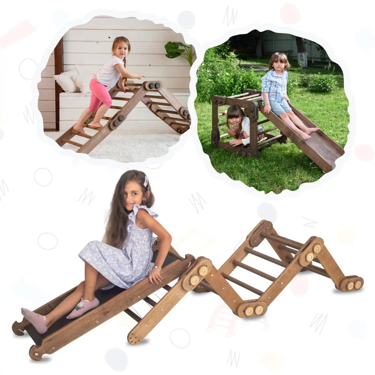 Montessori Climbing Frame Set 2in1: Snake Ladder + Slide Board/Climbing Ramp - Chocolate-5